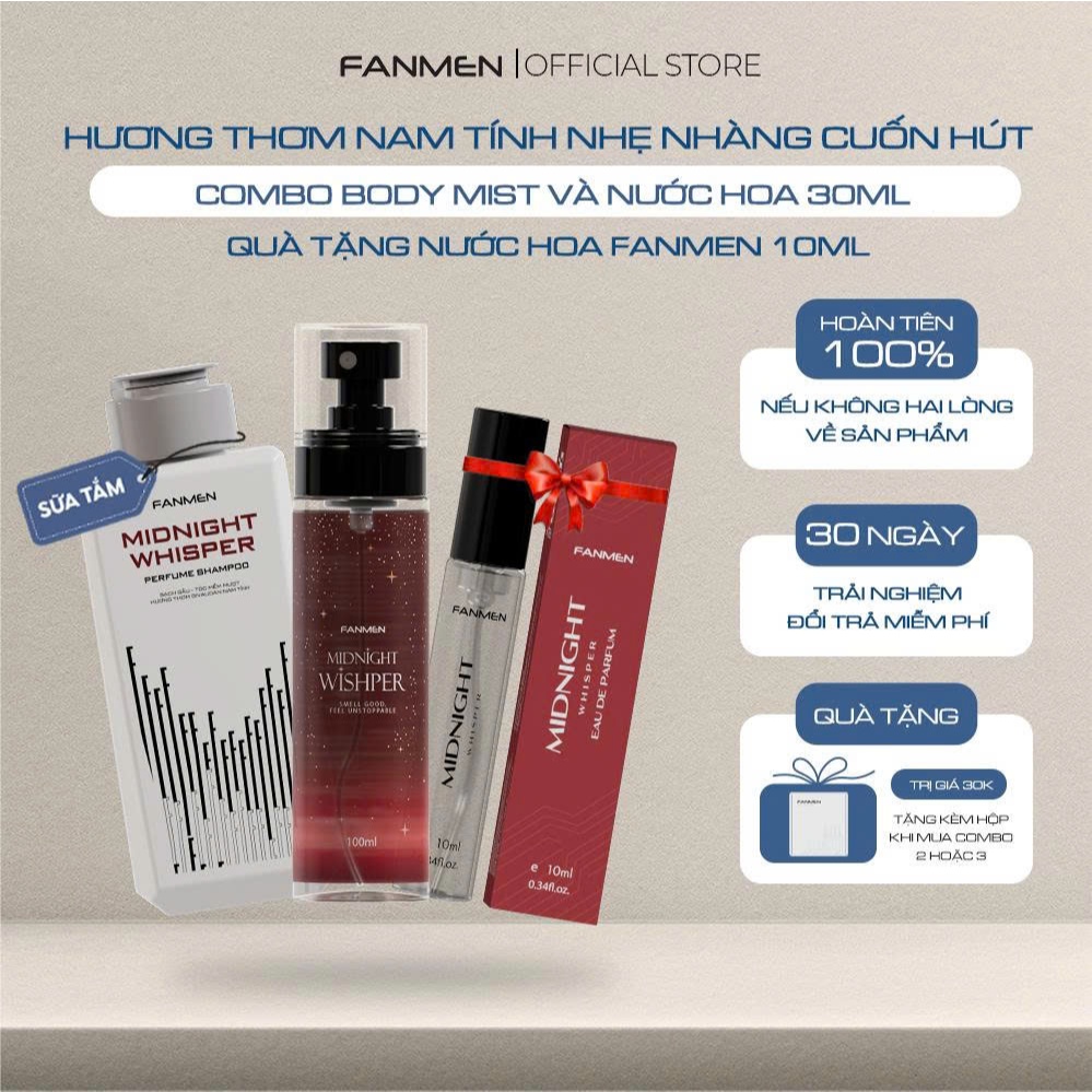 Combo Sữa tắm hương nước hoa Fanmen 150ml, Body mist Fanmen xịt thơm toàn thân hương nước hoa nam-Tặ
