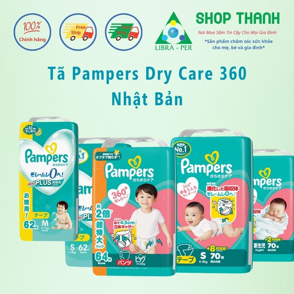 Bỉm Tã Pampers Dry Care 360° Nội Địa Nhật Cho Bé Đủ Size - Mềm Mại và Khô Thoáng Chống TrànCho Bé