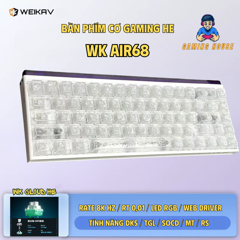 Bàn phím cơ Rapid Trigger Weika Air68 - Tần số 8K HZ - LED RGB - Web Hub - RT 0,01 - Lót full foam - Plate FR4 | BigBuy360 - bigbuy360.vn