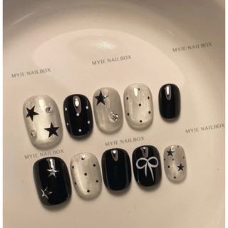 M15  nailbox thủ công mắt mèo bạc phối đen vẽ ngôi sao chấm bi