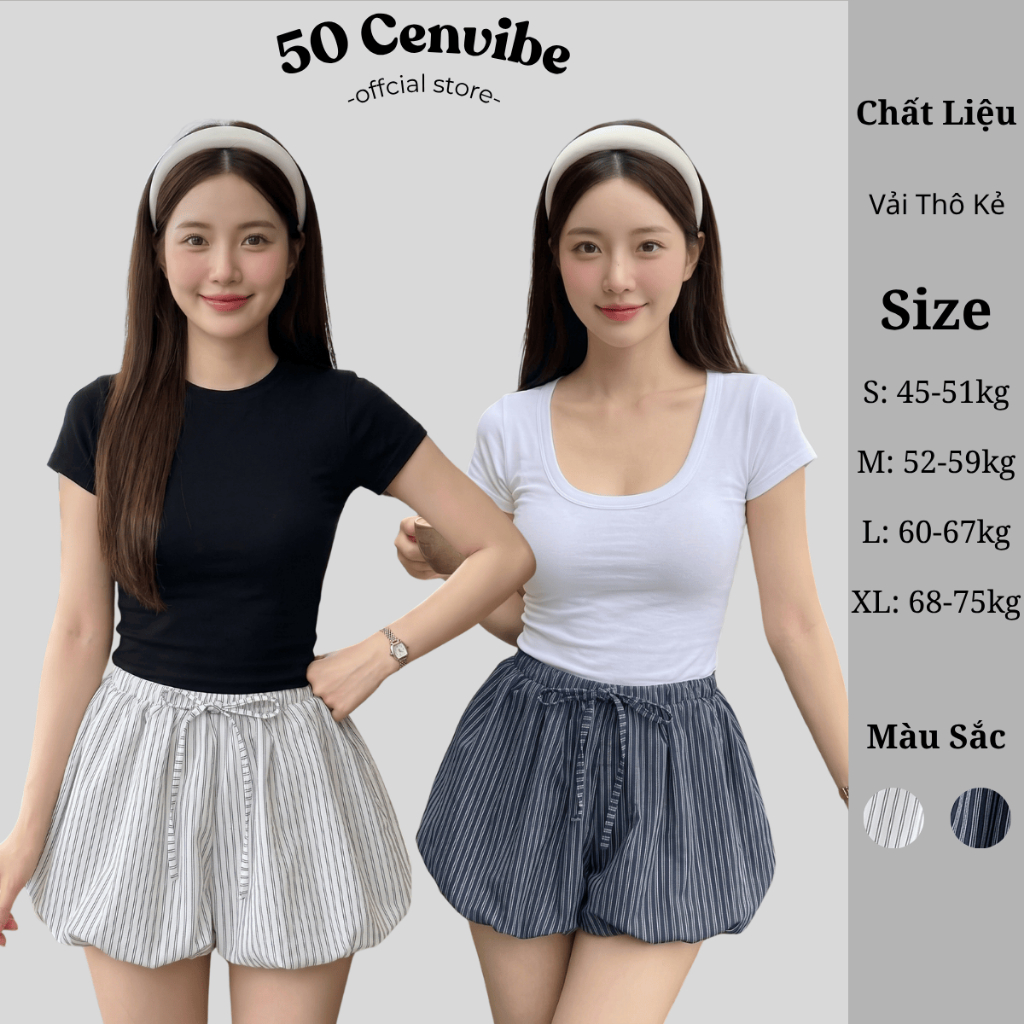 Quần Short Nữ Cạp Chun Form Bí Ngô Dáng Rộng Có Bigsize 45-75kg Phong Cách Korea (50 Cenvibe.Clothin