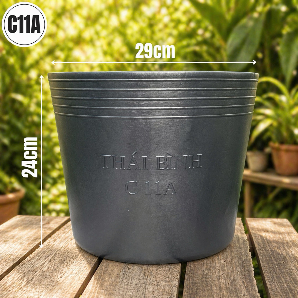 Chậu Nhựa C11A Đen Trồng Cây [29x24]