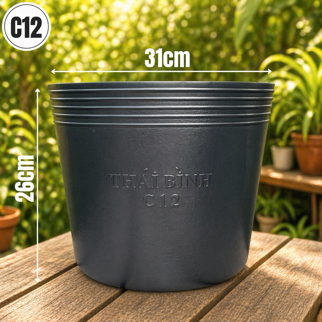 Chậu Nhựa C12 Đen Trồng Cây [31x26]
