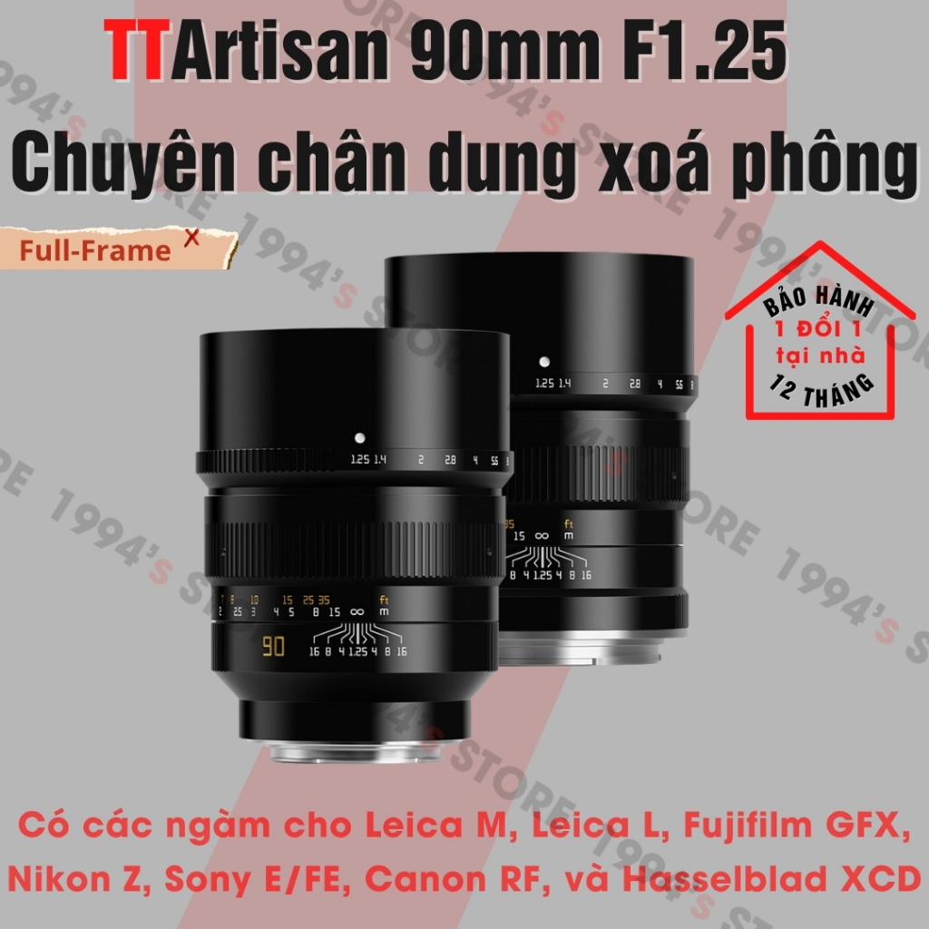 Ống kính TTArtisan 90mm F1.25 siêu chân dung cho Leica M, Leica L, Sony, Nikon Z, Canon RF, Fujifilm