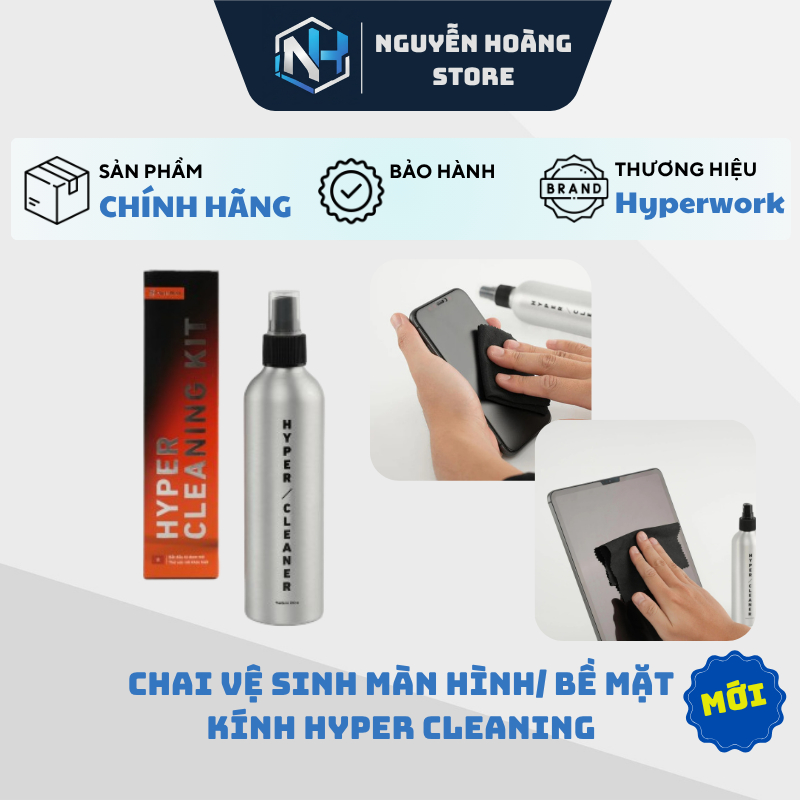 Chai vệ sinh màn hình Hyperwork Hyper Cleaning (Chuyên vệ sinh điện thoại, tablet, laptop...) - Hàng