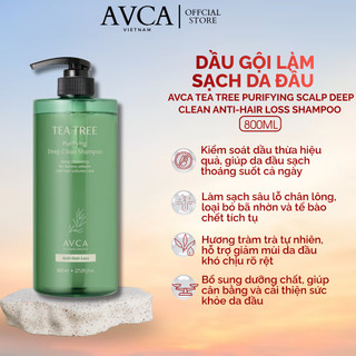 Dầu gội sạch sâu, detox da đầu Avca Tea Tree Purifying Scalp Deep Clean Anti-Hair Loss Shampoo 800ml