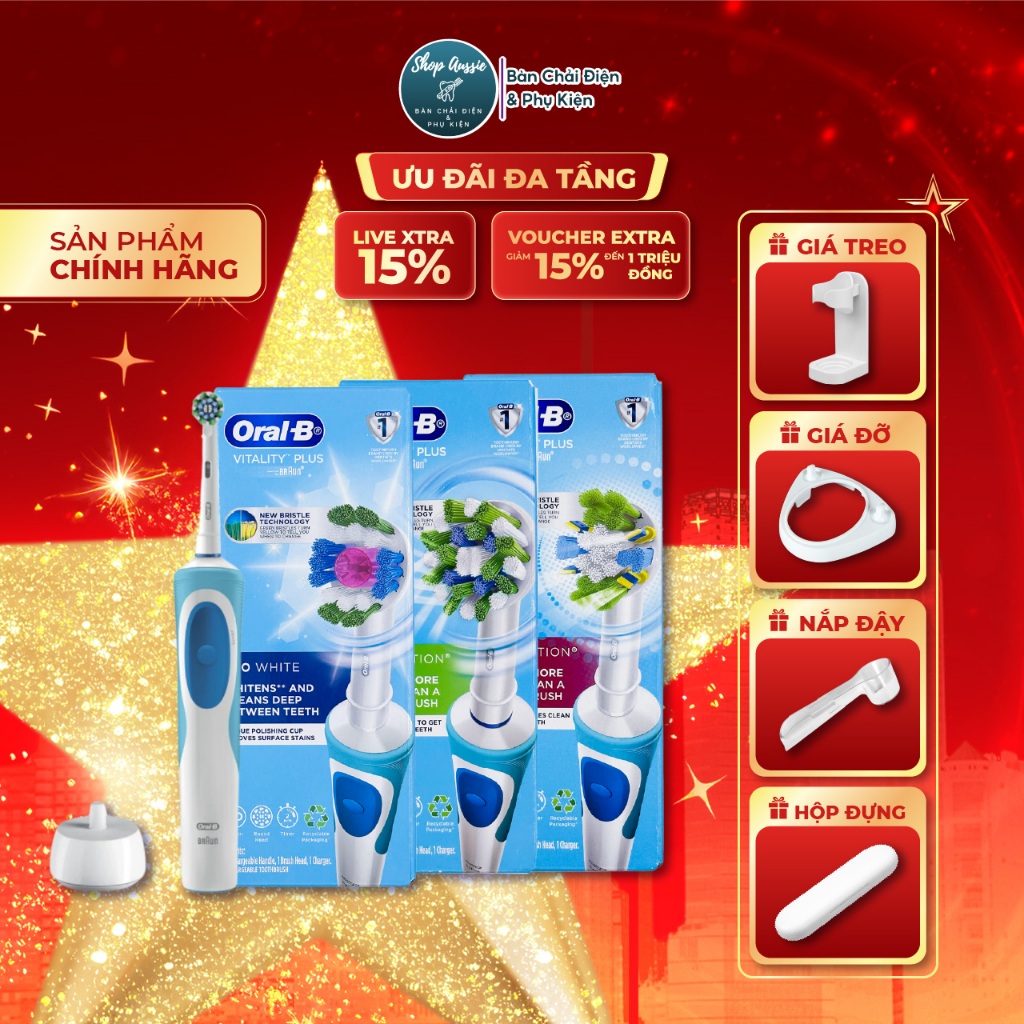 Bàn Chải Đánh Răng Điện Oral-B Vitality Plus Mẫu Mới - Hẹn Giờ 2-Phút, Pin 8 Ngày, Nhiều Loại Đầu Là