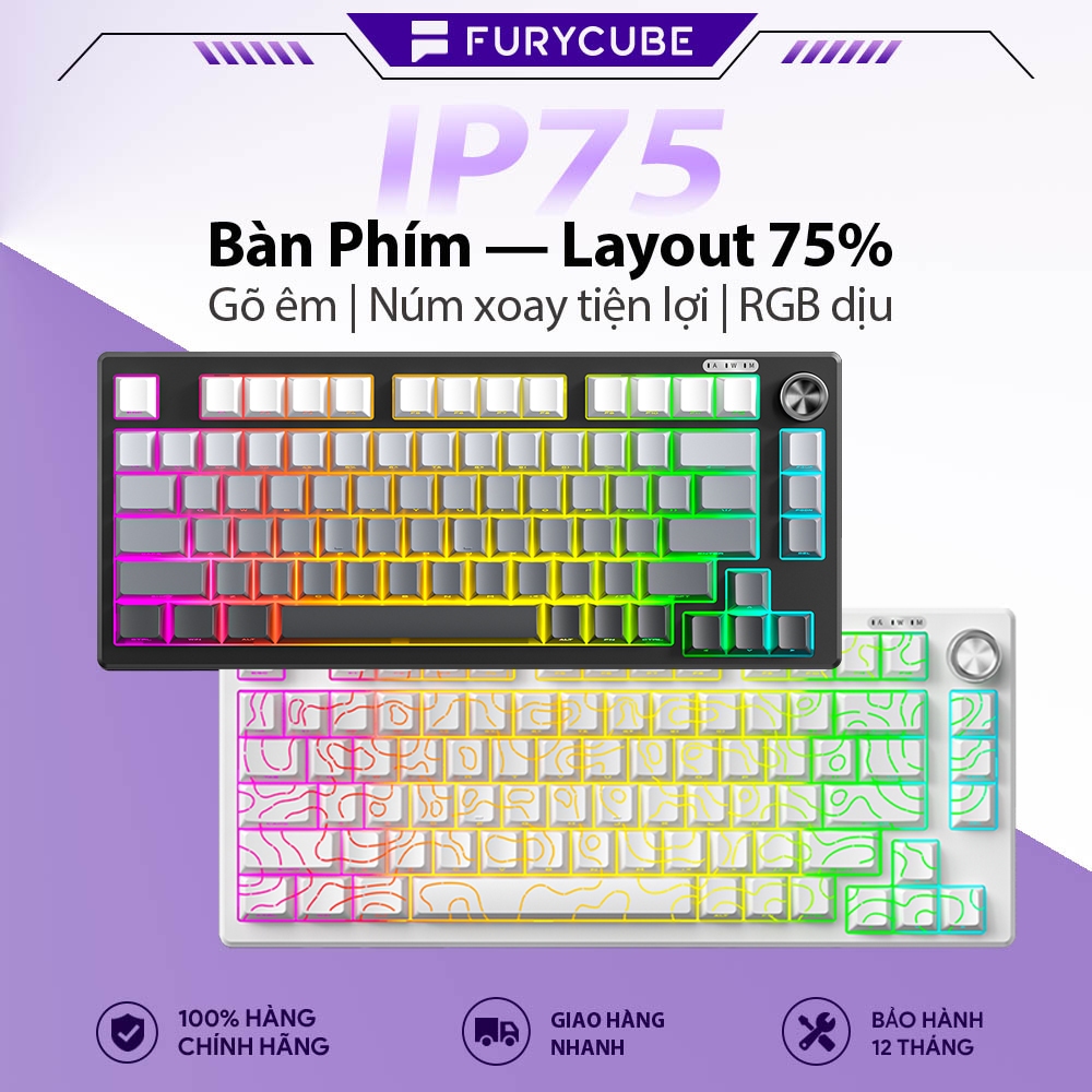 Bàn Phím Có Dây FURYCUBE IP75, 75% Layout, PBT Bền Đẹp, RGB Nhẹ Nhàng, Win&macOS, Núm Xoay Tiện Lợi