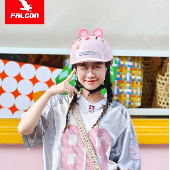 [Hỏa Tốc] Nón Bảo Hiểm Falcon F12  Hồng Caro Gắn Đèn Phát Sáng Chính Hãng POC HELMETS