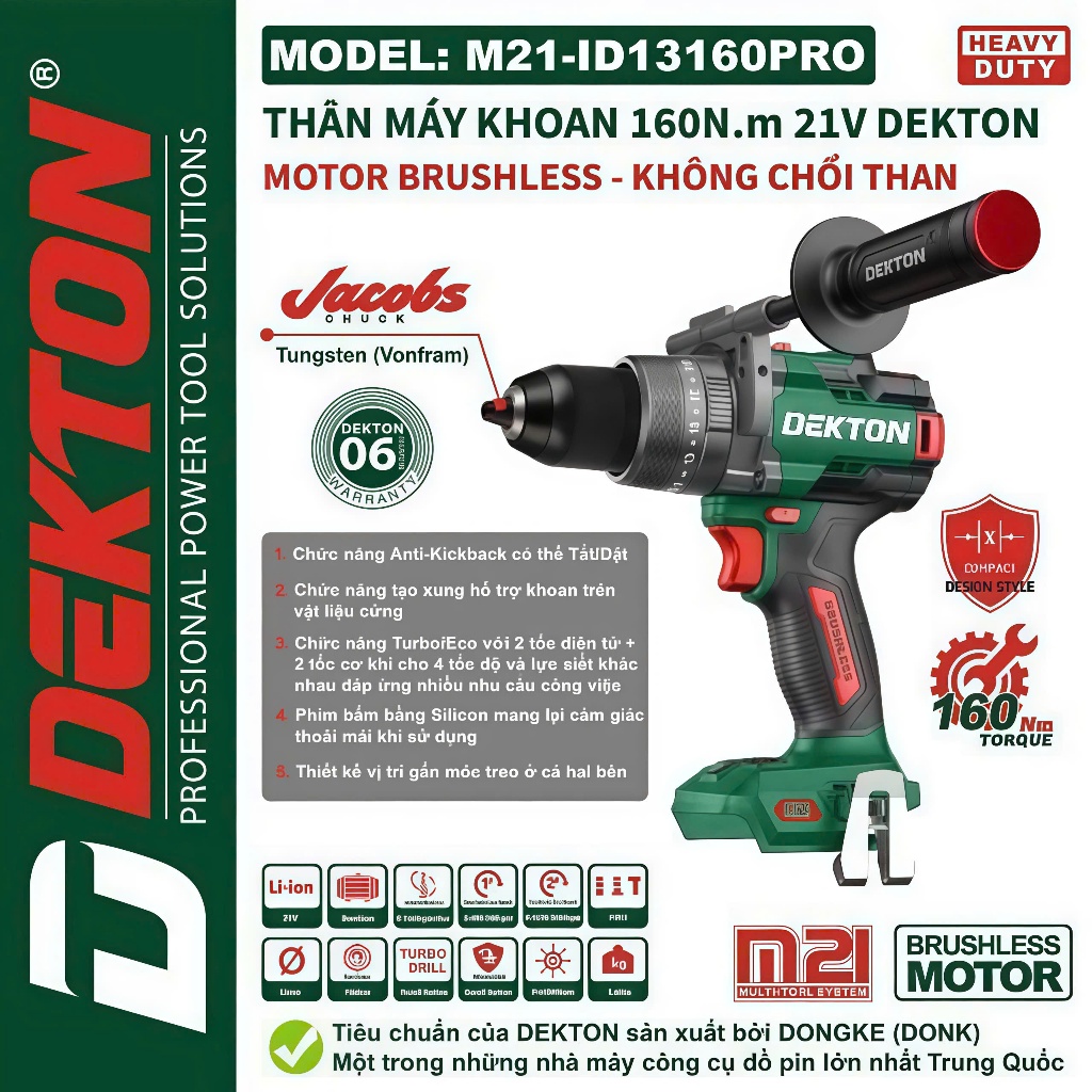 Máy Khoan 3 Chức Năng 21V Dekton M21-ID13160PRO