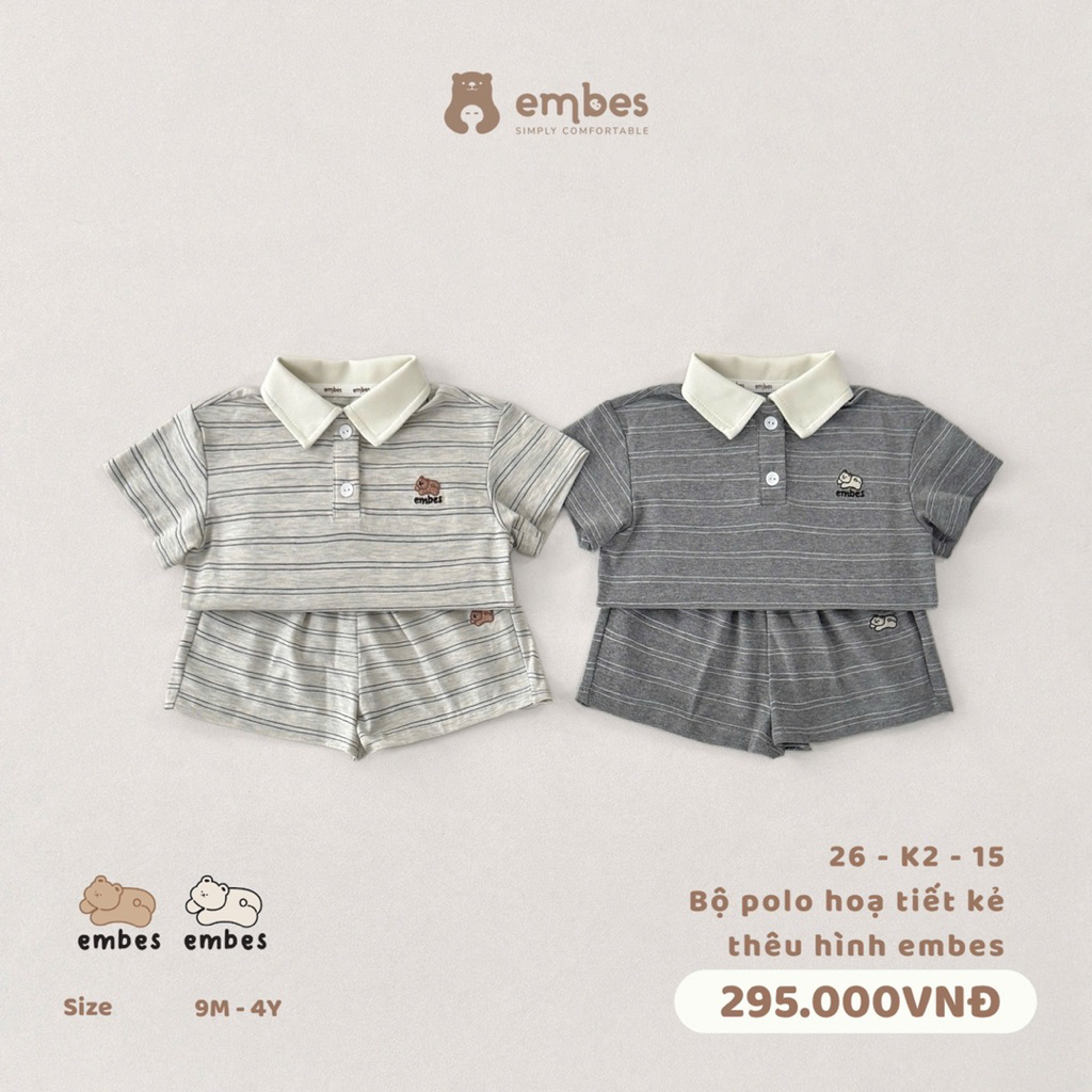Bộ polo kẻ hoạ tiết Embes cho bé trai. Bộ cộc mùa hè cho bé trai BEO.Kids