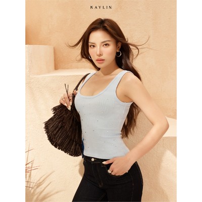 Áo thun ba lỗ KAYLIN GLINT Crystal đính đá chất vải thun cotton co giãn thoáng mát BST HER ELEMENT - A161