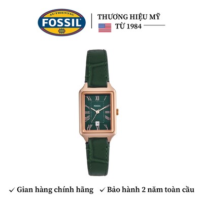 Đồng hồ nữ Fossil RAQUEL ES5366 mặt xanh lá hình chữ nhật 23MM, dây da, vỏ vàng hồng
