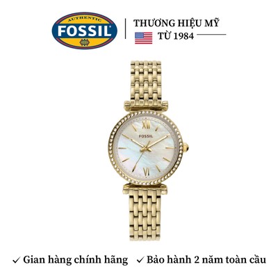 Đồng hồ nữ Fossil Carlie Mini ES4735 dây kim loại màu vàng, mặt 28 MM xà cừ, viền đính đá