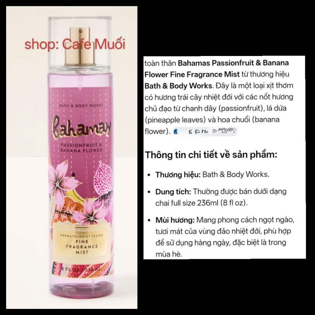 xịt thơm toàn thân Bath & Body Works Bahamas Passionfruit & Banana Flower Fine Fragrance Mist