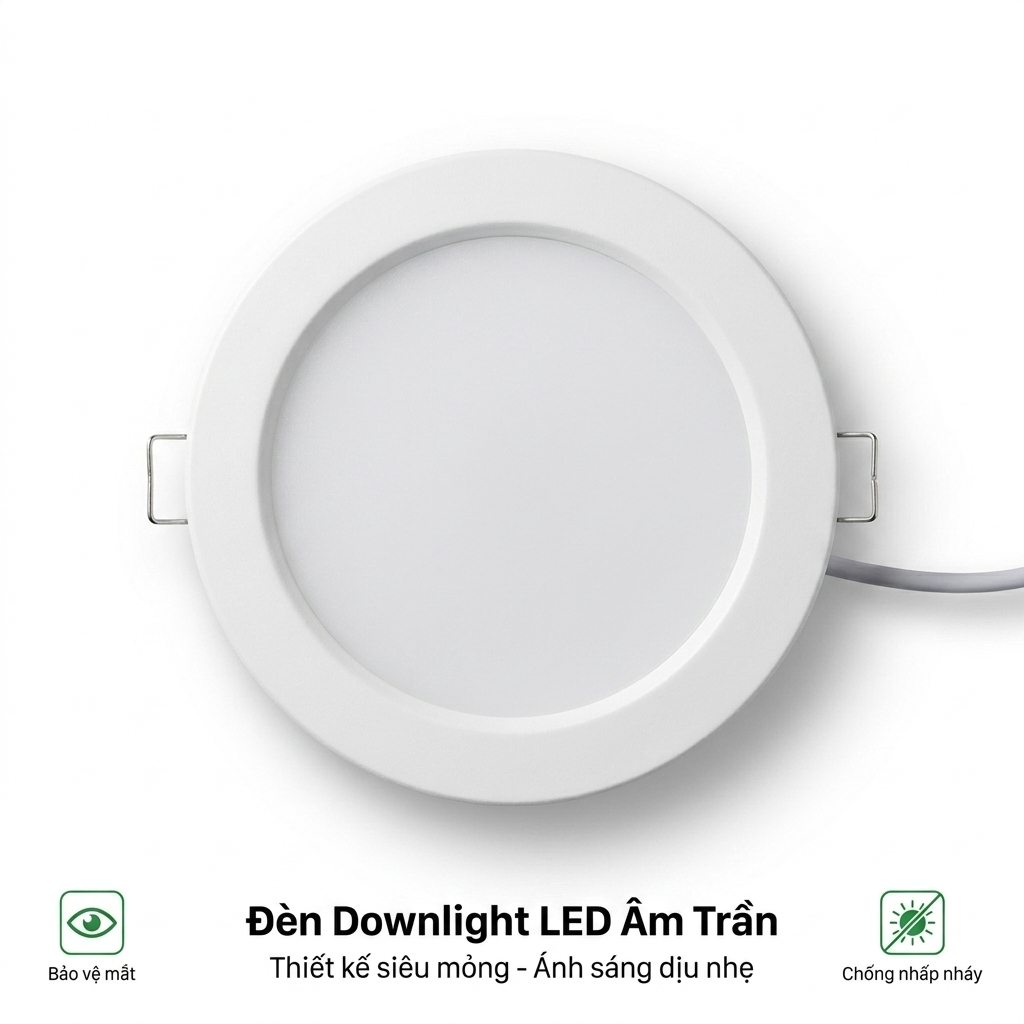 Đèn Led Âm Trần 9W 12W Khoét Trần 3 Màu Ánh Sáng Chống Chói Tiết Kiệm Điện Đế Đúc Tản Nhiệt Ốp Trần Thạch Cao