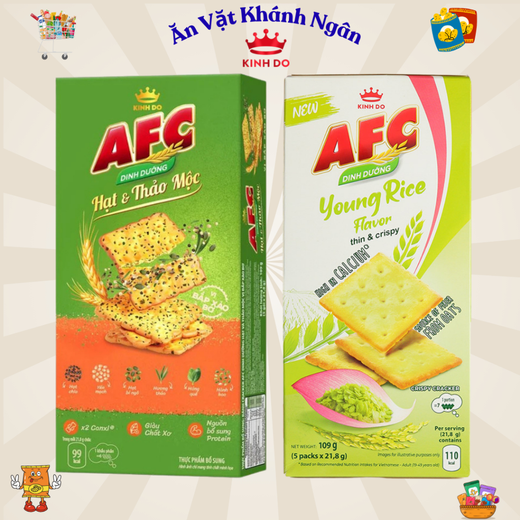 Bánh Quy Cracker Dinh Dưỡng AFC Vị Cốm Non, Vị Hạt Thảo Mộc Bắp Xào Bơ - HÀNG CHÍNH HÃNG