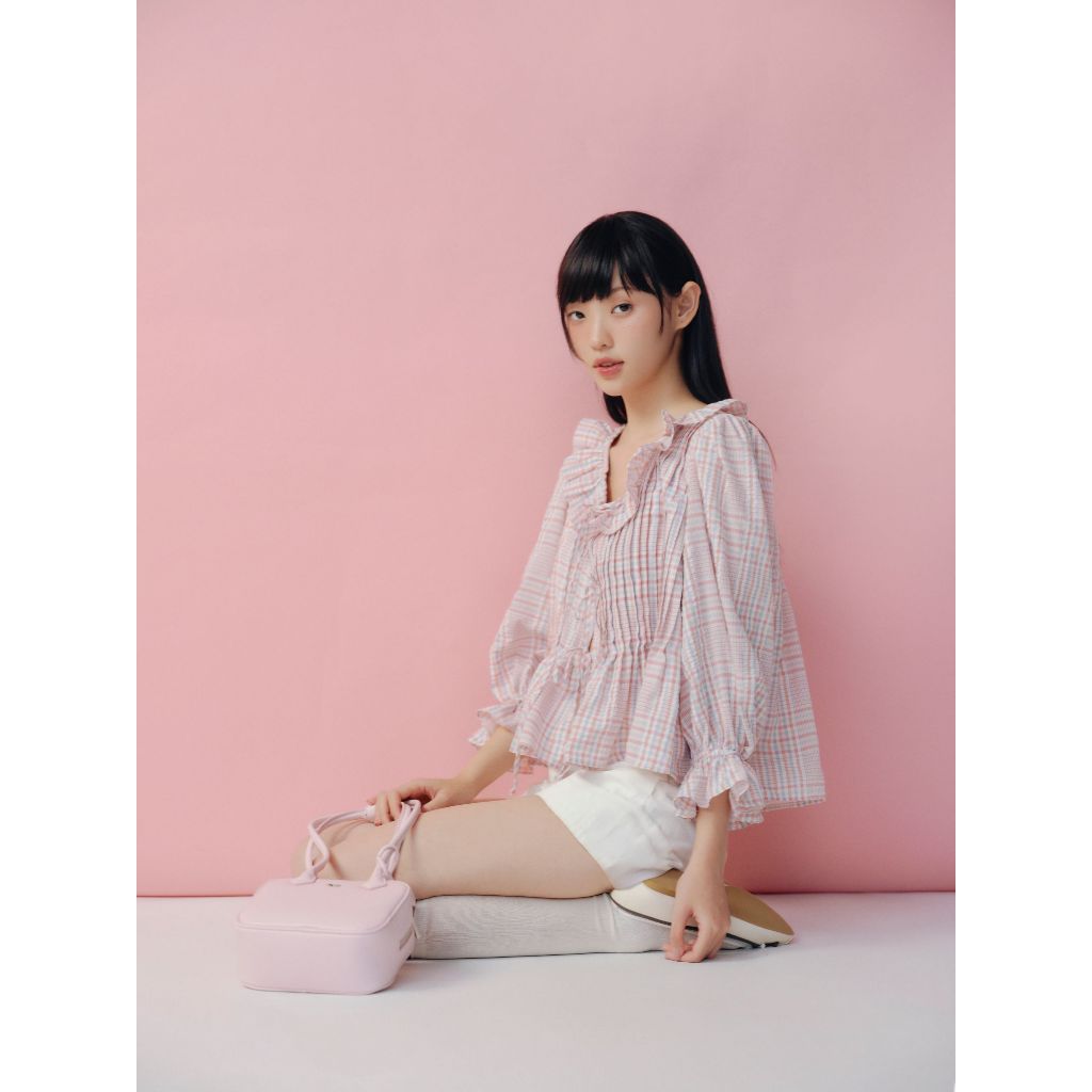 Áo babydoll tay lửng phối bèo Cotton Ruffled Tie Front Shirt dễ thương phù hợp đi chơi OLV | BigBuy360 - bigbuy360.vn