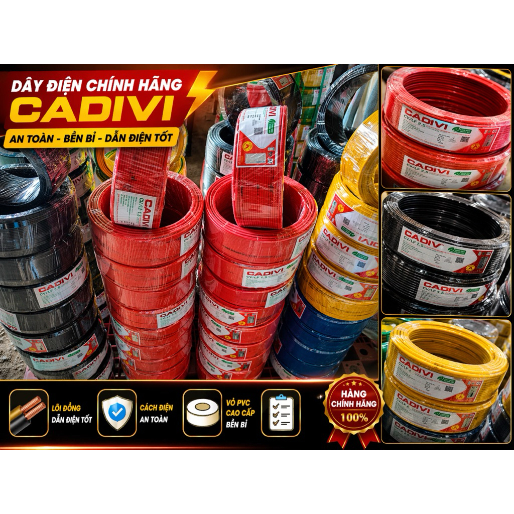 Dây điện Cadivi 4.0 CV – Dây đơn – Cuộn 100m – Lõi đồng – Chính hãng