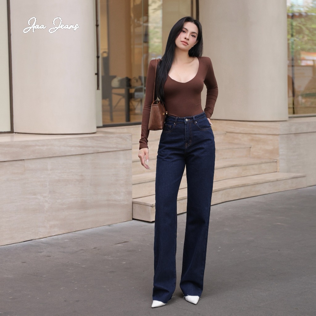 Aaa Jeans - Quần Jean Ống Rộng Nữ Lưng Cao Indigo