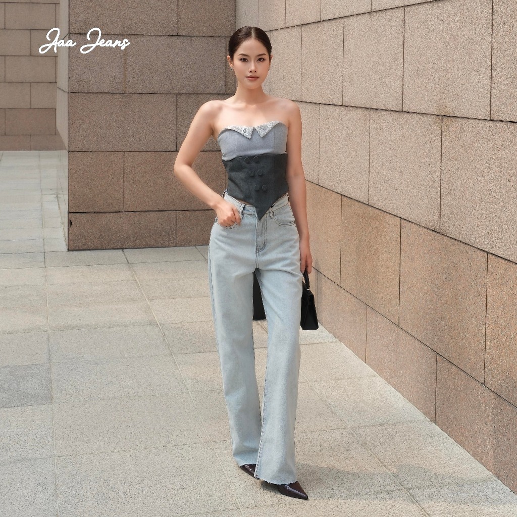 Aaa Jeans - Quần Jean Nữ Ống Rộng Lưng Cao Ice Blue