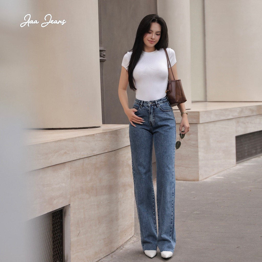Aaa Jeans - Quần Jean Ống Suông Dài Cutoff Màu Sapphire Blue