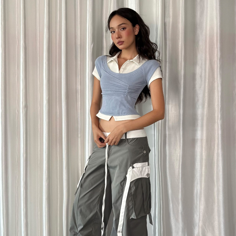 Áo Thun Tay Ngắn Nhún Ngực Cổ Sơ Mi ANNA TOP AIAI OFFICIAL