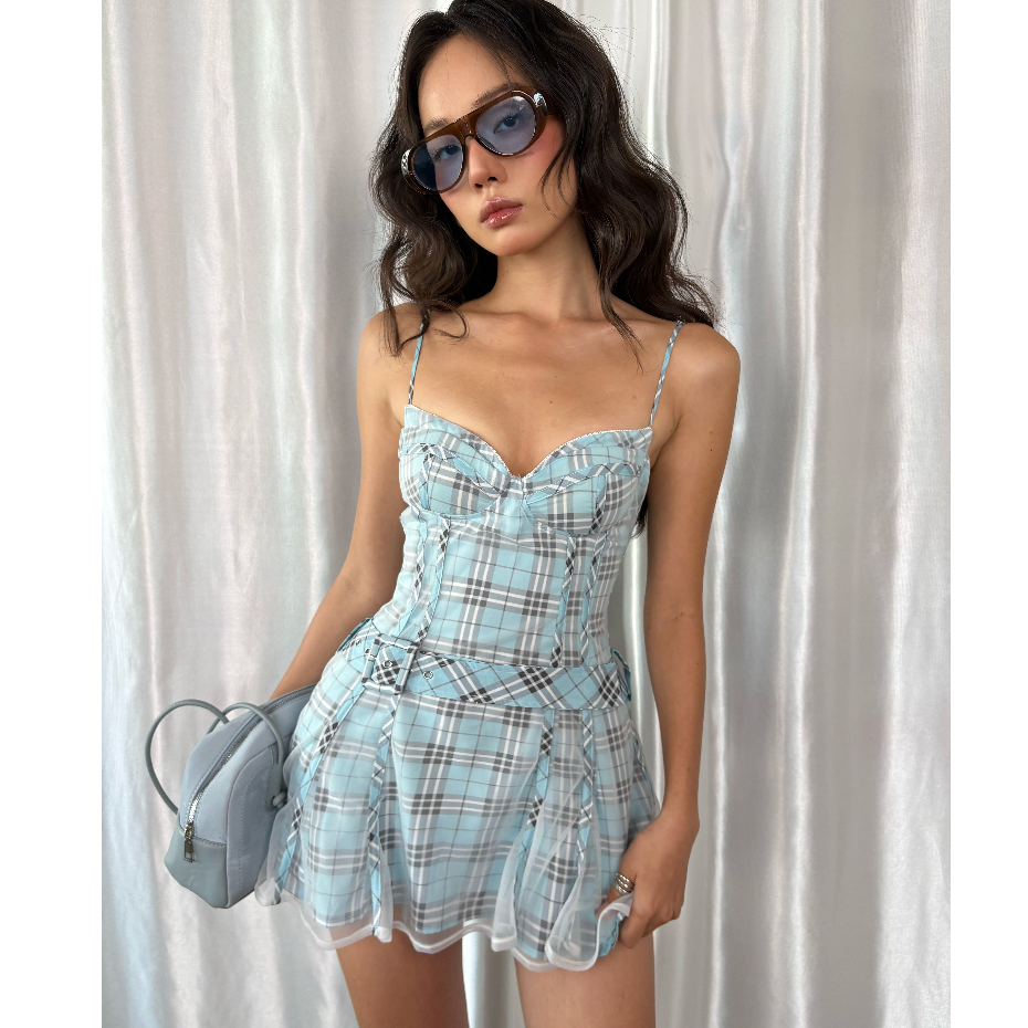 Đầm 2 Dây Caro Tầng Xòe Phối Lưới Lụa HAILEY DRESS AIAI OFFICIAL