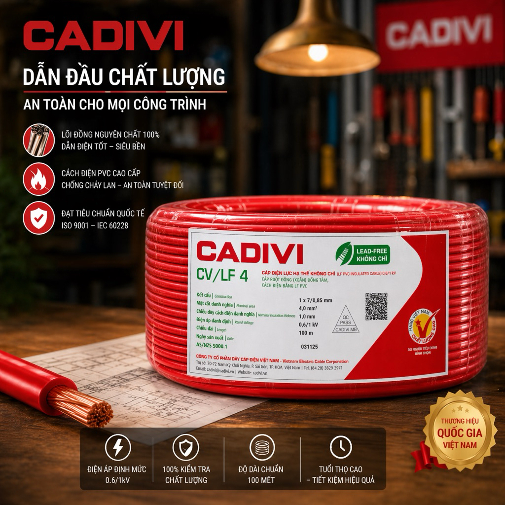 dây điện cadivi CV 4.0 dây đơn cuộn 100m