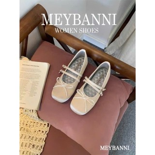 Giày Búp Bê 𝙔𝙐𝙇𝙄𝙉𝘼 Mũi Vuông Lót Bạc Chần Chỉ Quả Trám Phối Quai Ngang Và Nơ Nhỏ Xinh Xắn tiểu thư sang chảnh- C96