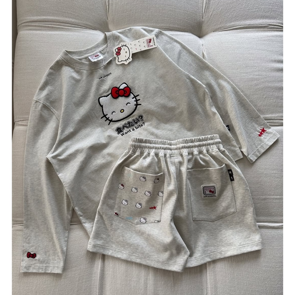 𝐐𝐔Ầ𝐍 𝐋𝐄𝐕𝐄𝐍𝐓𝐒 x 𝐊𝐈𝐓𝐓𝐘 | Emoji Pattern Shortpants / Xám