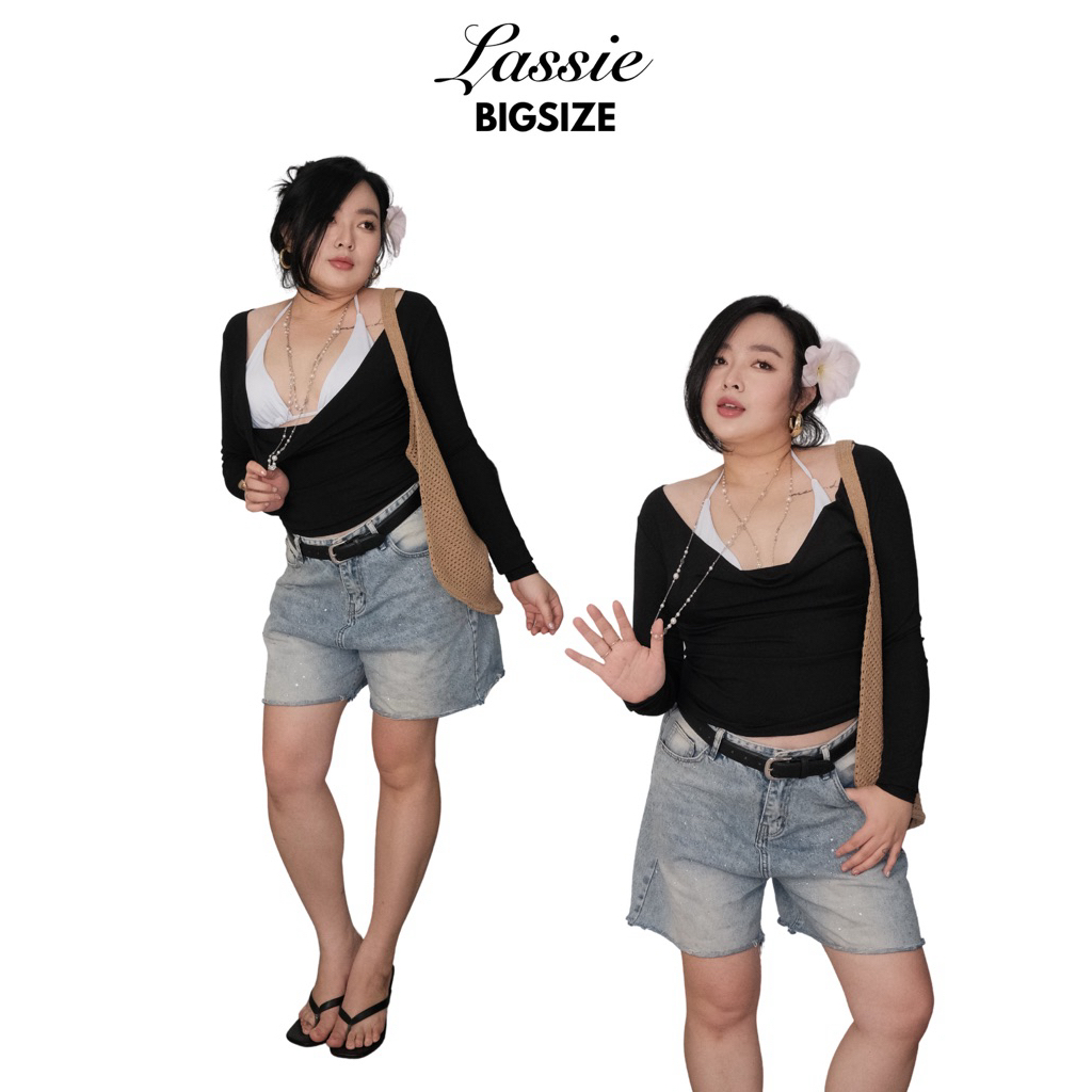 LASSIE BIGSIZE| Áo tay dài phối cổ đổ (ko kèm bra) cá tính Bigsize (60-90kg) NINA TOP