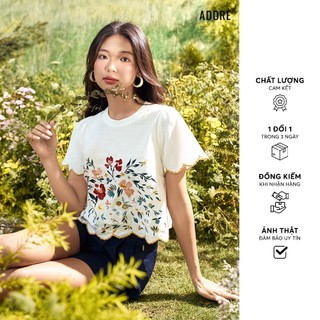 Áo top trắng thêu hoa rơi, bode tay 611TO1050  ADORE