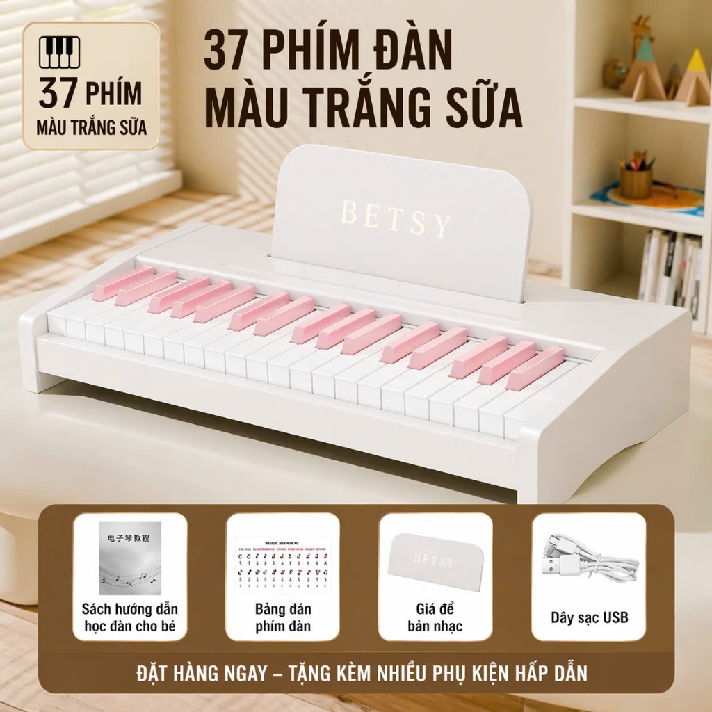 PIANO BETSY 37 PHÍM CẦM TAY THÍCH HỢP CHO TRẺ EM VÀ NGƯỜI MỚI - TẶNG KHÓA HỌC ONLINE