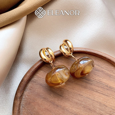 Bông tai nữ chuôi bạc 925 Eleanor Accessories màu cà phê phụ kiện trang sức khuyên tai Retro 11809