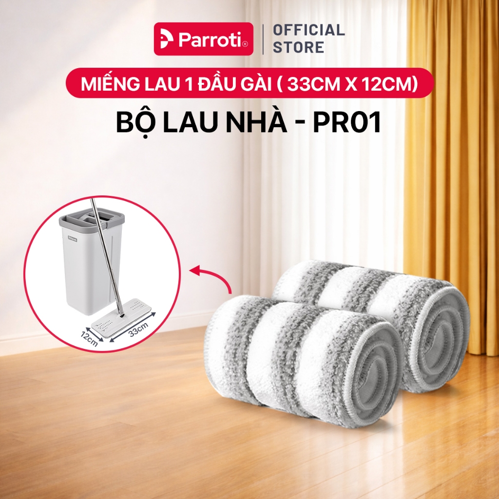 Miếng lau nhà 1 Đầu Gài 33x12cm, Combo 2 miếng lau micorfiber dùng cho bộ lau nhà Parroti Pro - PR01