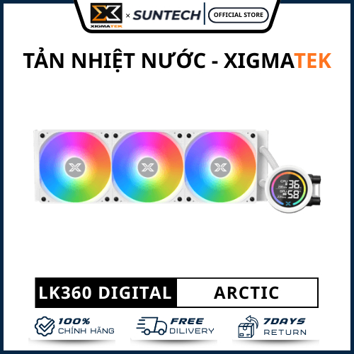 Tản Nhiệt Nước AIO Xigmatek LK360 DIGITAL ARCTIC (Trắng) - 360mm, Màn Hình Nhiệt Độ, 3 Quạt ARGB