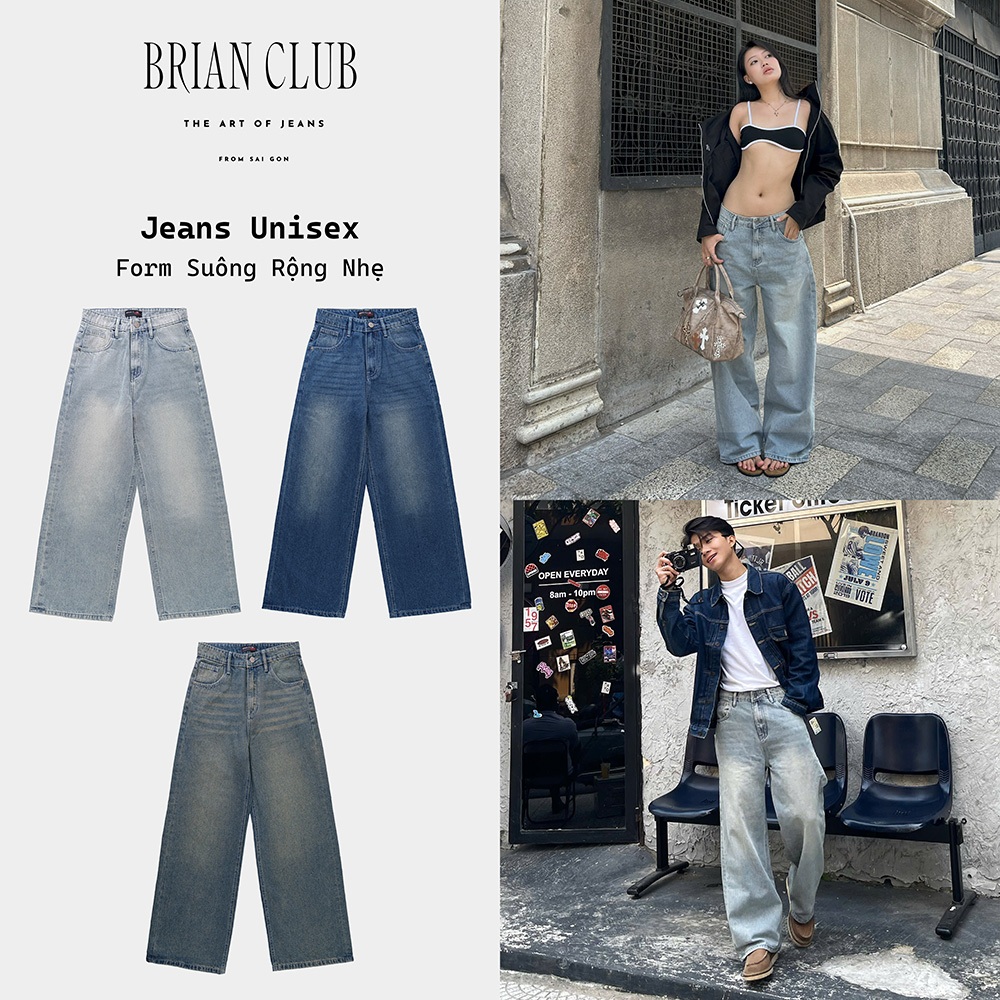 [Brian Club-Bộ Sưu Tập Mới] Quần Jeans Ống Suông Rộng Nhẹ Form Unisex Basic Nam Nữ Màu Siêu Hot, Thờ