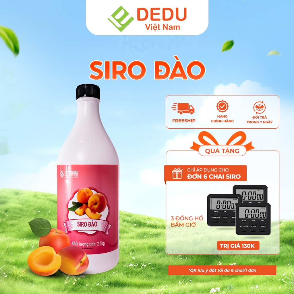 Siro Đào DEDU – Nguyên Liệu Pha Chế – Hương Đào Thơm Dịu – 2.5kg/Chai x 6 Chai/Thùng