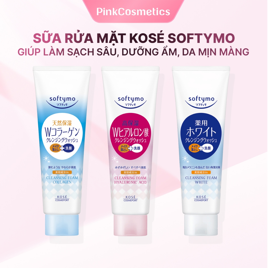 Sữa rửa mặt Kosé Softymo Nhật Bản, Collagen White Hyaluronic 190g, phù hợp mọi loại da