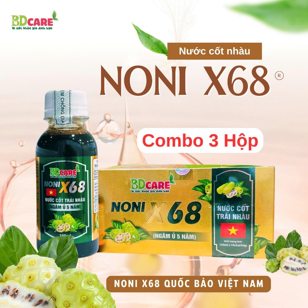 Combo 3 Hộp Nước Cốt Nhàu Noni X68 - Hộp 10 Chai (100ml/Chai)