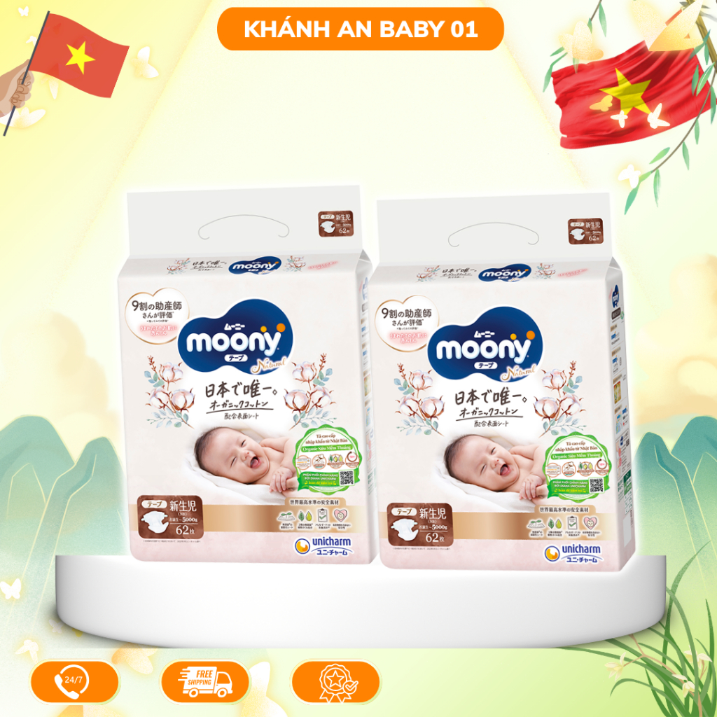 Bỉm Moony Dịu Nhẹ, Moony trắng, Moony Natural. Bỉm dán, bỉm quần siêu cao cấp cho Bé.