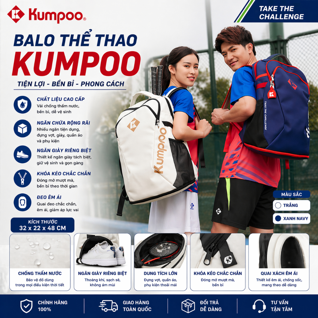 ( Chính hãng )Balo cầu lông chính hãng Kumpoo KB-127 da PU Sport
