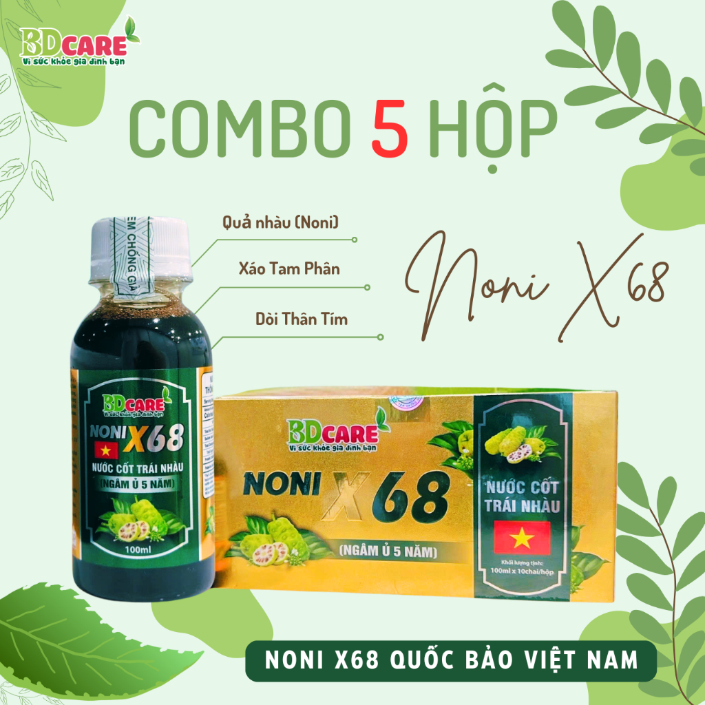 COMBO 5 Hộp Nước Cốt Nhàu Noni X68 - Hộp 10 Chai (100ml)