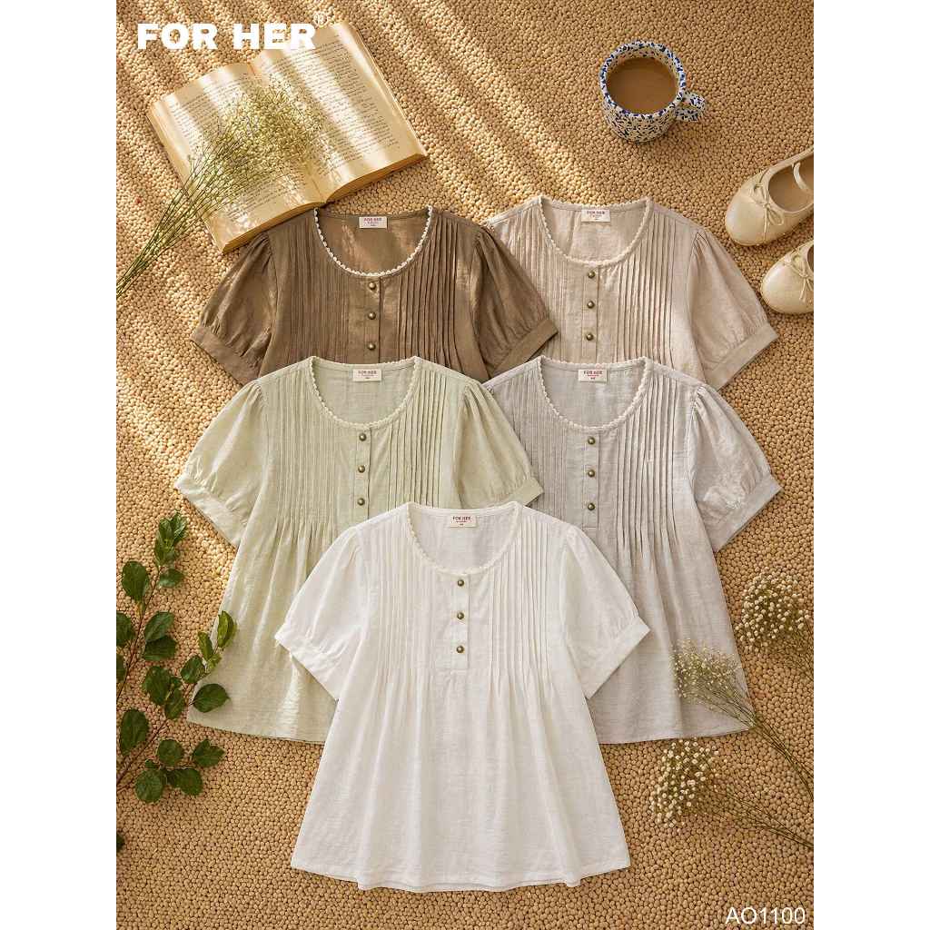 Áo babydoll xếp ly FORHER form rộng che khuyết điểm dễ phối đồ - AO11001 AO11002 AO11003 AO11004 AO1