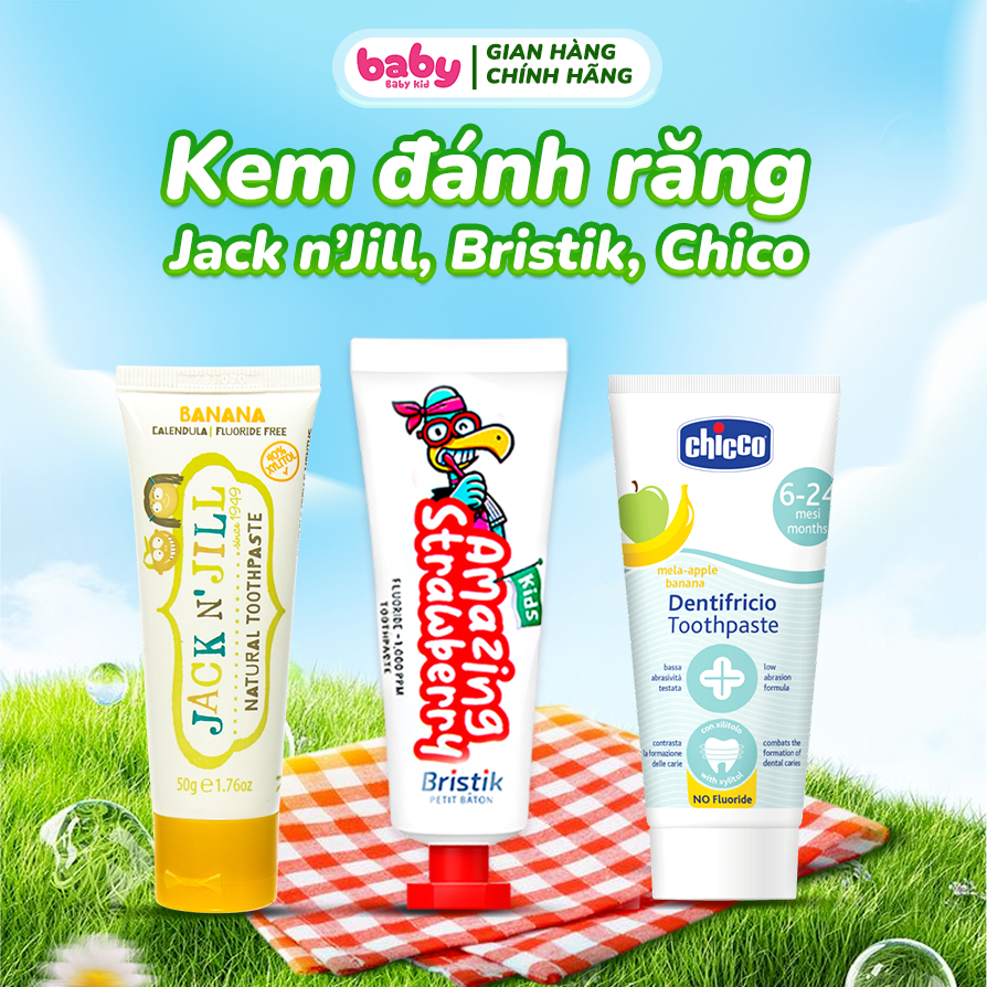 Kem Đánh Răng Cho Bé [Chicco - Bristik - Jack N'Jill], Ngăn Ngừa Sâu Răng, Giúp Răng Chắc Khỏe
