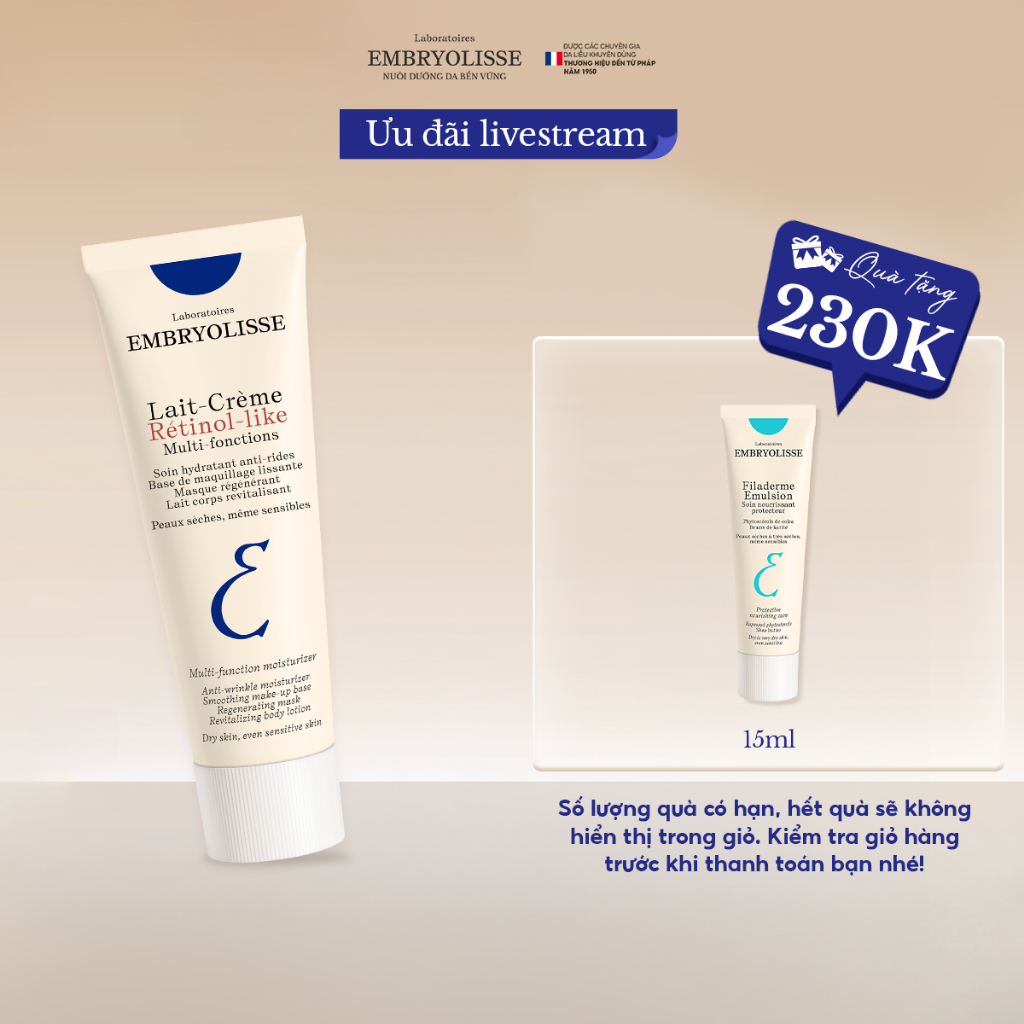 [Livestream X EMB] Kem Dưỡng Embryolisse Hỗ Trợ Cải Thiện Lão Hóa Da Lait Crème Retinol Like 75ml
