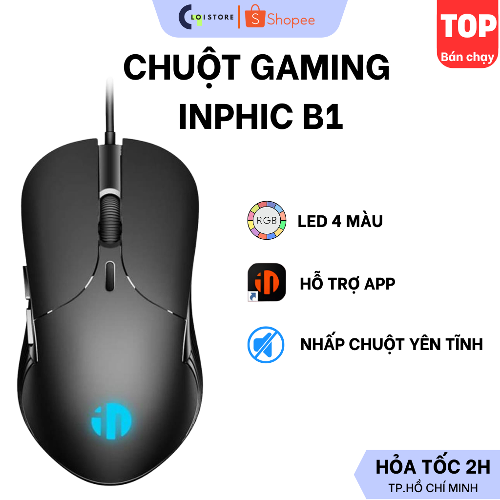 Chuột máy tính có dây INPHIC B1 silent 6 nút bấm có app 8800 DPI  laptop máy tính