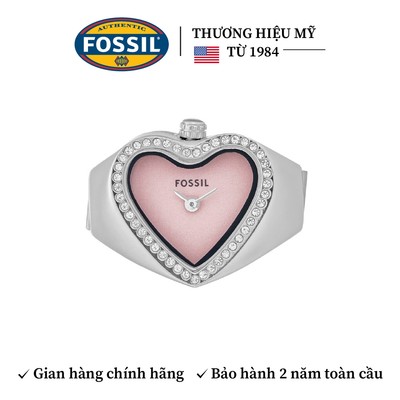 Nhẫn đồng hồ nữ Fossil WATCH RING ES5408 mặt 18mm trái tim màu hồng, viền đính đá, dây thép không gỉ