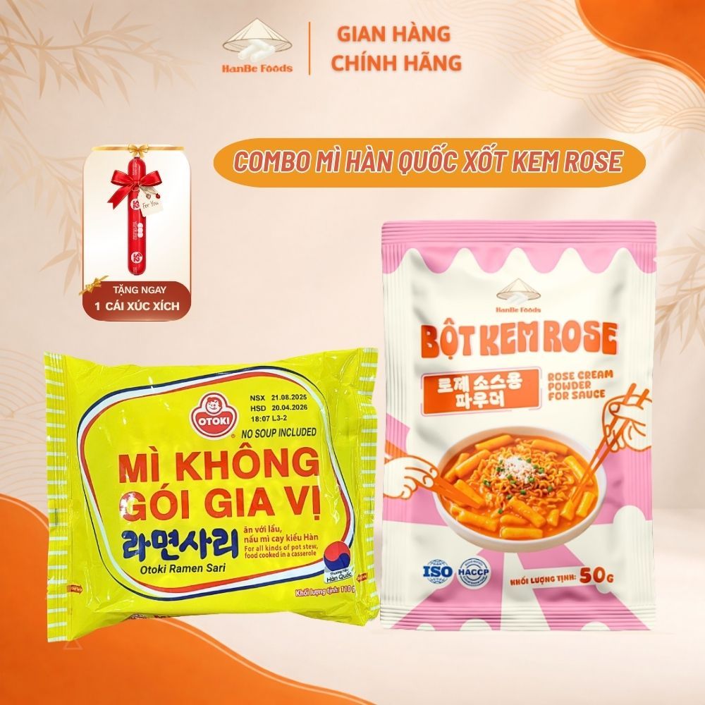 Combo Mì Gói Hàn Quốc Và Bột Xốt Hanbe Foods 50g béo cay, mì ăn liền dai ngon tiện lợi - Hanbe Foods